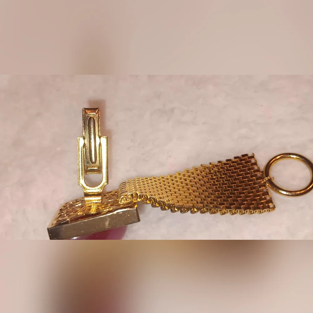 Vintage Gold-Tone Cuff Links Tie Tack with Pink Cabochons